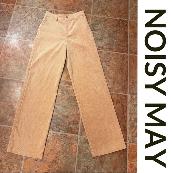 Noisy May High Rise Straight Leg Corduroy Pants Beige XS - Picture 2 of 6